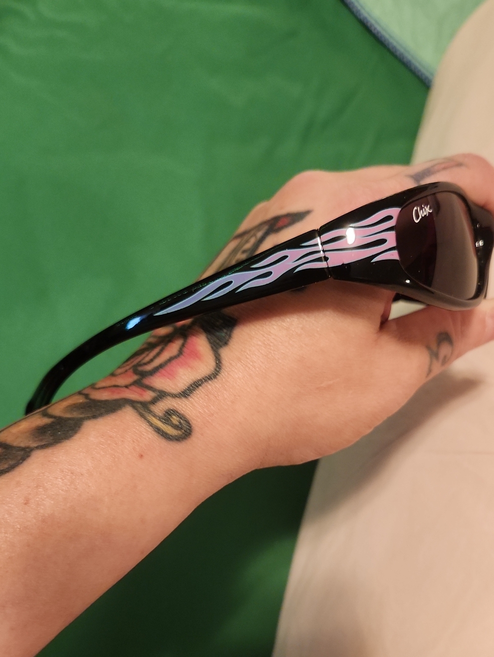 🔥Chix Black Sunglasses with Pink and Purple Flame Arms